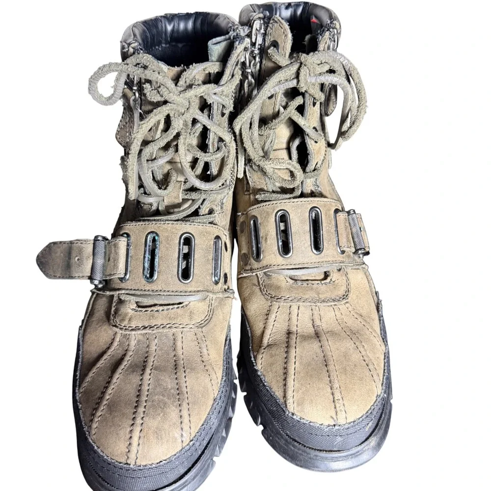Vintage Polo Ralph Lauren Andres Leather Combat Boots Brown Olive 7D Buckle Zip